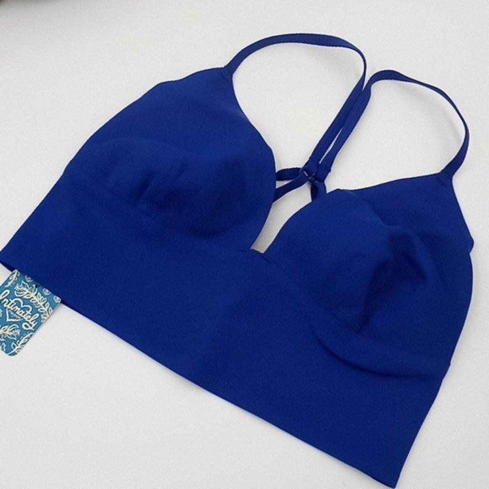 Free People Sage Longline Stretch Plunging V-Neck Bralette Aqua Blue - Picture 2 of 12